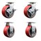 Service Caster 5 Inch Red Poly on Cast Iron Caster Set with Roller Bearings 2 Brakes 2 Rigid SCC-20S520-PUR-RS-TLB-2-R-2 - alternate 1